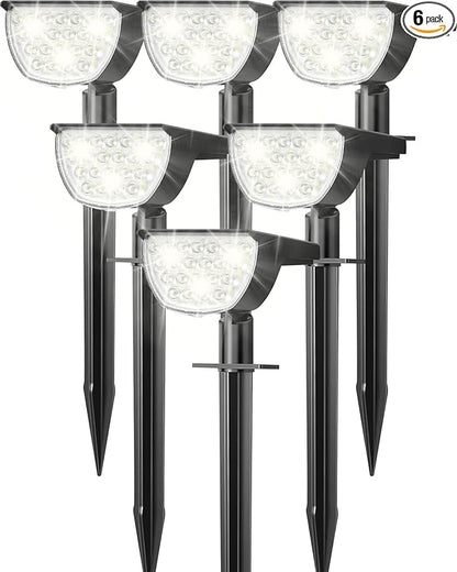GKGG Solar Lights Outdoor Waterproof IP65, Solar Powered 76 LED 3 Lighting Modes Solar Spot Lights Outdoor for Yard Garden Landscape Pathway (White, 6 Pack)