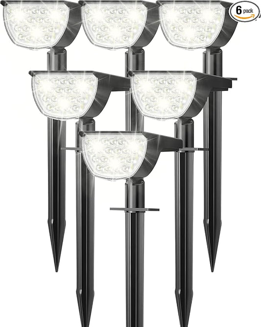 GKGG Solar Lights Outdoor Waterproof IP65, Solar Powered 76 LED 3 Lighting Modes Solar Spot Lights Outdoor for Yard Garden Landscape Pathway (White, 6 Pack)