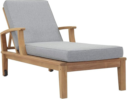 Modway EEI-1151-NAT-GRY-SET Marina Premium Grade A Teak Wood Outdoor Patio Chaise Lounge Chair, Natural Gray