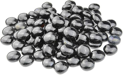 onlyfire Flat Fire Glass Beads for Propane Fire Pit, 1/2 Inch Reflective Firepit Glass Rocks 10 Pounds Flat Marbles for Gas Fireplace and Fire Pit Table, Onyx Black Color