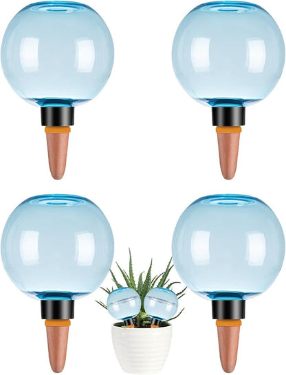 4 Pack Self Watering Globes 17oz Large Plant Watering Globes Top Fill, Self Water Planter Insert Indoor/Outdoor Plastic Water Bulbs Slow Release Terracotta for Plants, Blue