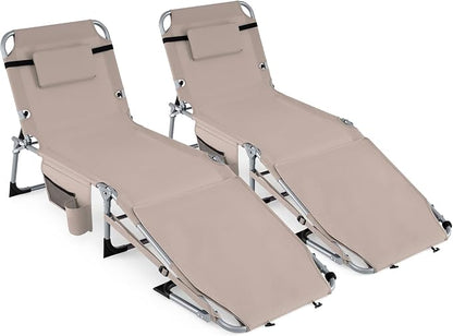 GYMAX Tanning Chair, 3 in 1 Sun Bathing Lounge Chairs with Face/Arm Holes & Side Pocket, Portable Lightweight Face Down Layout Tanning Chair for Outside, Beach, Backyard, Poolside (2, Sand)