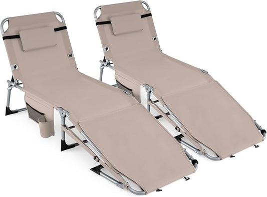 GYMAX Tanning Chair, 3 in 1 Sun Bathing Lounge Chairs with Face/Arm Holes & Side Pocket, Portable Lightweight Face Down Layout Tanning Chair for Outside, Beach, Backyard, Poolside (2, Sand)