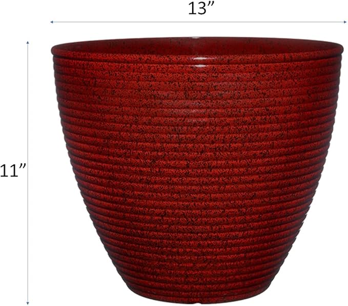 Classic Home and Garden Cali Modern Round Resin Planter for Indoor Outdoor Plants (13" Lava Red)