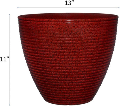 Classic Home and Garden Cali Modern Round Resin Planter for Indoor Outdoor Plants (13" Lava Red)