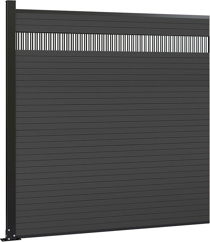 6 Feet×6 Feet Privacy Fence, Outdoor Wood Plastic Composite Fence Panel, Waterproof Security Barriers Fencing, WPC (Black, Vertical (1 Panel - 1 Post))
