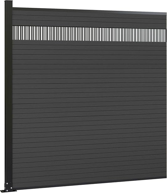 6 Feet×6 Feet Privacy Fence, Outdoor Wood Plastic Composite Fence Panel, Waterproof Security Barriers Fencing, WPC (Black, Vertical (1 Panel - 1 Post))