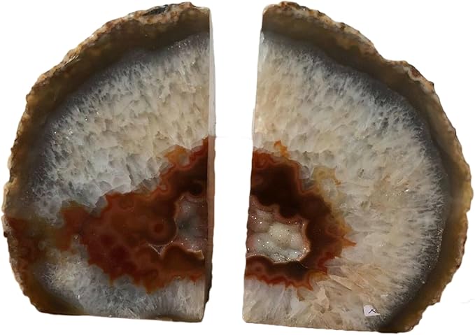 JIC Gem Natural Agate Book Ends Decorative geode bookends for Heavy Books with Rubber Bumpers Crystal Bookends for Shelves and Office Decoration 1 Pair(6 to 8 Lbs)
