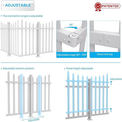Patio 6 Sets 34.6"H x 84"L Picket Fence Panels White Vinyl PVC Decorative Fence for Front Yard Porch Patio Deck Pool Air Conditioner Fence Safety Dog Fence (34 Pickets, Scallop)