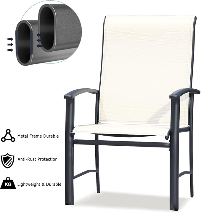 Patio Dining Chairs Set of 4, Outdoor Dining Chairs with High Back, Metal Outdoor Chair Set with Comfort and Durability, Patio Chair for Deck Lawn Kitchen Garden Backyard, Oyster Beige