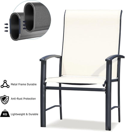 Patio Dining Chairs Set of 6, Outdoor Dining Chairs with High Back, Metal Outdoor Chair Set with Comfort and Durability, Patio Chair for Deck Lawn Kitchen Garden Backyard, Oyster Beige