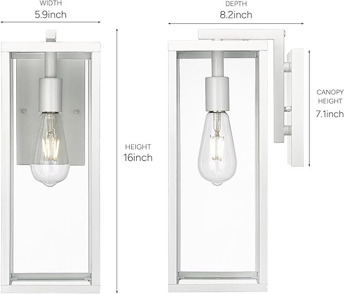 ALLGOT Outdoor Wall Sconce, Outside Porch Light, Anti-Rust Outdoor Wall Lamp Light, Exterior Lighting Fixture, Front Door Lantern for Front Porch Corridor Doorway Patio (White, 16 Inch Height)