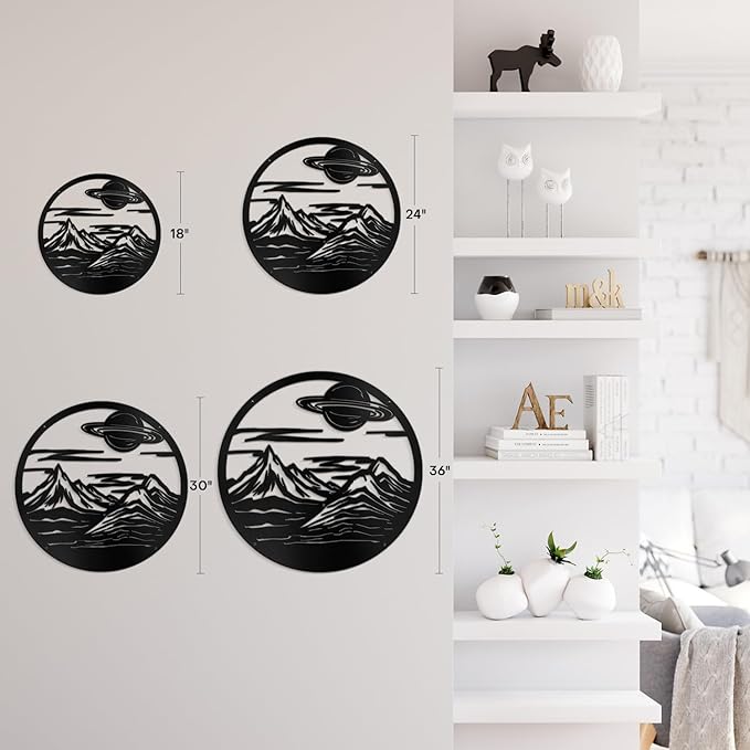 SIGNLEADER Metal Wall Art Decor Mountain Range Sun Landscape Minimalist Modern Abstract Wall Sculpture Hangings Home Decoration for Living Room, Bedroom, Bathroom, Kitchen, Outdoor - 18" Black