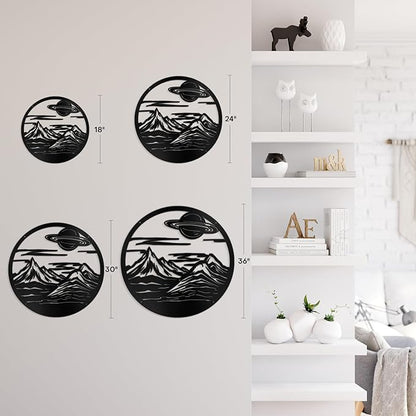 SIGNLEADER Metal Wall Art Decor Mountain Range Sun Landscape Minimalist Modern Abstract Wall Sculpture Hangings Home Decoration for Living Room, Bedroom, Bathroom, Kitchen, Outdoor - 18" Black