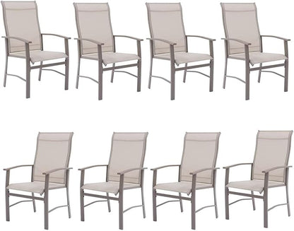 Patio Dining Chairs Set of 8, Outdoor Dining Chairs with High Back, Metal Outdoor Chair Set with Comfort and Durability, Patio Chair for Deck Lawn Kitchen Garden Backyard, Ivory