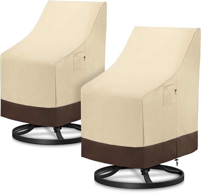 Arcedo Outdoor High Back Chair Covers Waterproof, Heavy Duty Stackable Dining Swivel Chair Covers, All Weather Resistant Patio Furniture Cover, 29”W x 30”D x 42”H, 2 Pack, Beige & Brown