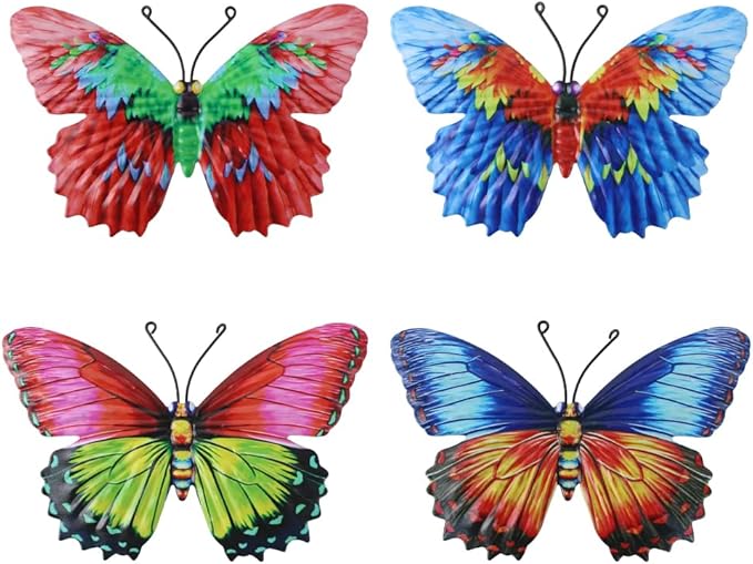 dreamskip 4 Pack Metal Butterfly Wall Decor Art, Metal Colorful Butterflies Outdoor Wall Art, Hand Craft Outdoor Wall Decor For Garden, Fence, Patio, Yard, Living Room, Bedroom