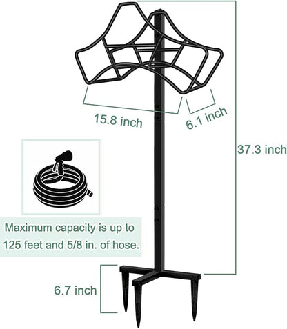 Garbuildman Garden Hose Holder with 3 Spikes, Freestanding Metal Hose Stand for Outdoor Garden, Detachable Hose Storage Rack for Lawn & Yard, Volcano Black
