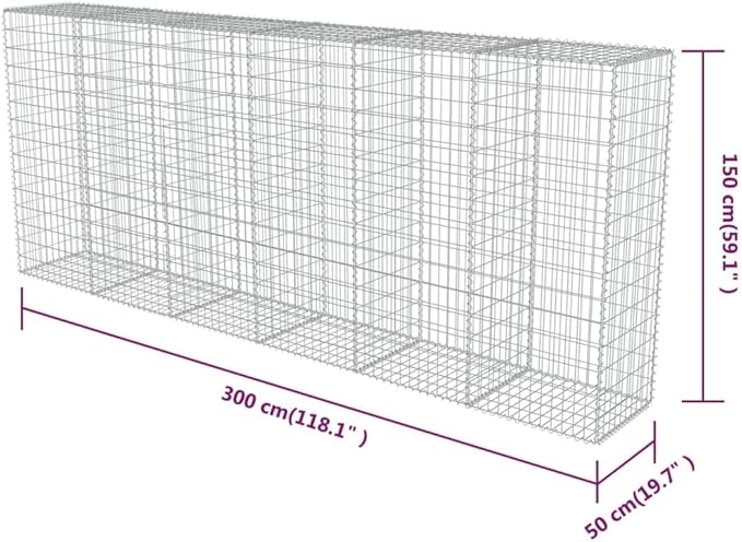 Galvanized Steel Gabion Wall with Covers, Gabion Mesh Wire Wall Panel Galvanized Steel Garden Stone Wire Basket Fencing Patio Decorative Fence, 118"x19.7"x59",-191