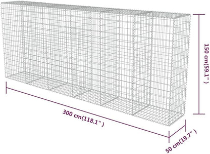 Galvanized Steel Gabion Wall with Covers, Gabion Mesh Wire Wall Panel Galvanized Steel Garden Stone Wire Basket Fencing Patio Decorative Fence, 118"x19.7"x59",-191
