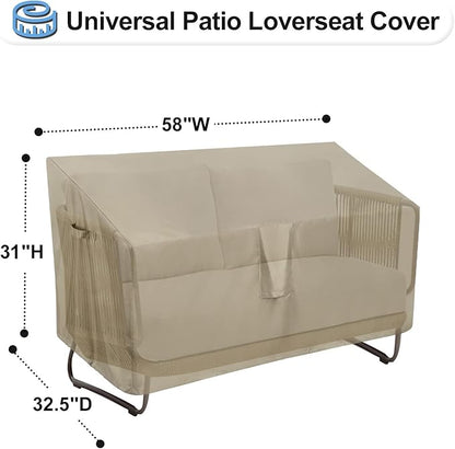OutdoorLines Outdoor Waterproof Patio Loveseat Couch Cover - UV Resistant Patio Sofa Furniture Covers Weatherproof Heavy Duty Glider Covers for Outdoor Furniture, 58Wx32.5Dx31H Inches, Camel