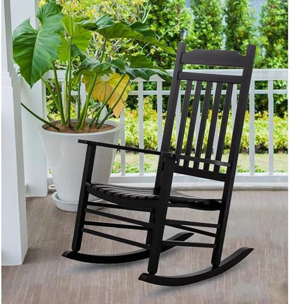 Patio Porch Rocking Chair for Outdoor Indoor - Wooden Furniture Adults Rocker for Balcony, Backyard and Garden Outside, Black
