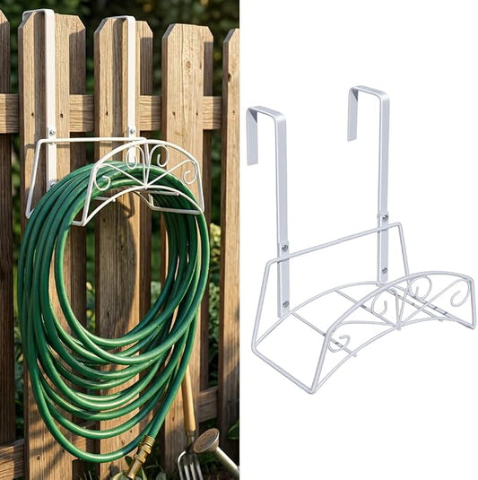 Garden Hose Holder for Outside Yard Hang Over The Door and Fence, Holds Up to 150Ft (2PCS White)
