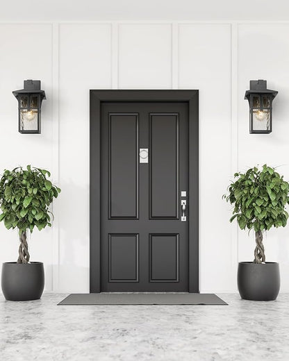HWH INVESTMENT Outdoor Wall Lights, HWW Exterior Wall Lantern with Water Ripple Glass, Waterproof Porch Light Fixtures for Patio, Hallway, Matte Black, HX1B-SW BK (Large)