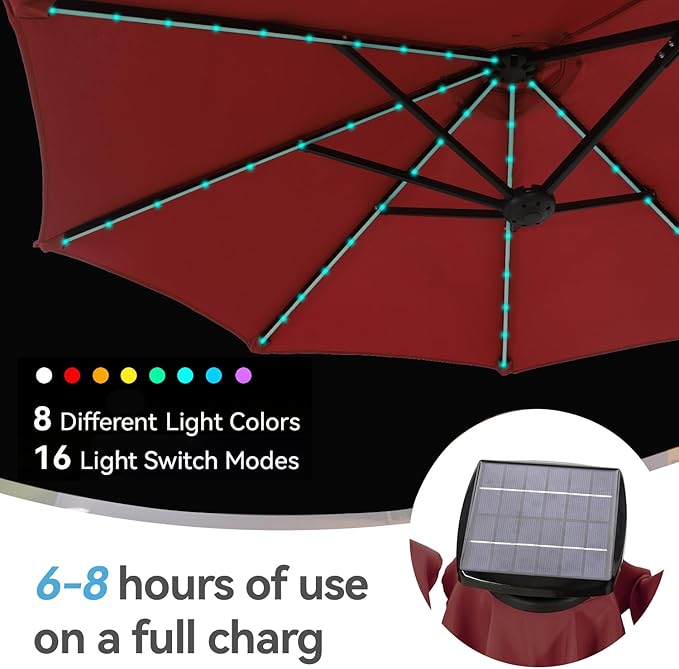 GREEN PARTY 13 ft Rectangle Patio Umbrella with Solar Lights, Double-Sided Market Table Umbrella with Crank, Large Outdoor Umbrellas for Patio Poolside Garden Backyard, Burgundy Red