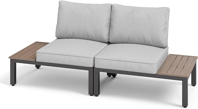 Sophia & William Outdoor Patio Furniture Set, Metal Sectional Sofa Set Patio Conversation Set with Cushions-2 x Single Sofa with Side Table