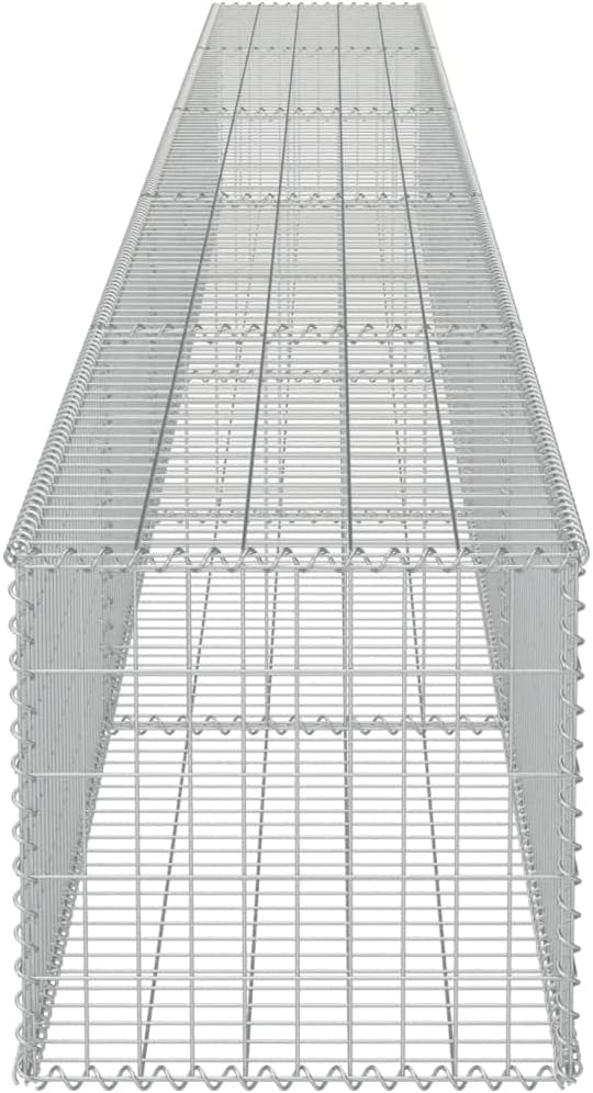 Galvanized Steel Gabion Wall with Covers, Gabion Mesh Wire Wall Panel Galvanized Steel Garden Stone Wire Basket Fencing Patio Decorative Fence, 236"x19.7"x19.7",-181