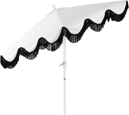JONATHAN Y UMB1001 Collins 9 ft. Classic Cottage Tassel Market Patio Umbrella with Auto-Tilt, Crank, Wind Vent and UV Protection