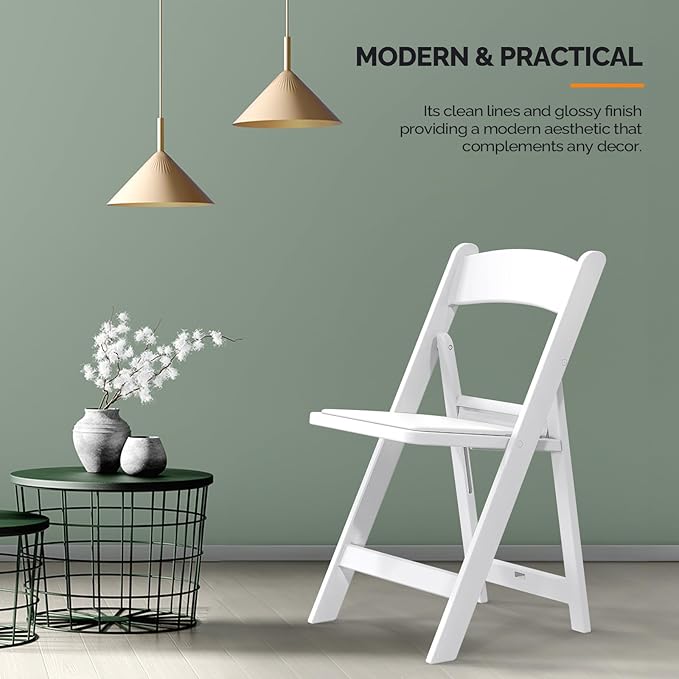 VINGLI Resin Folding Chairs with Cushion, Foldable Plastic Chair with Comfortable Padded Seats, Perfect for Event Party Indoor Outdoor, White, 2 PC