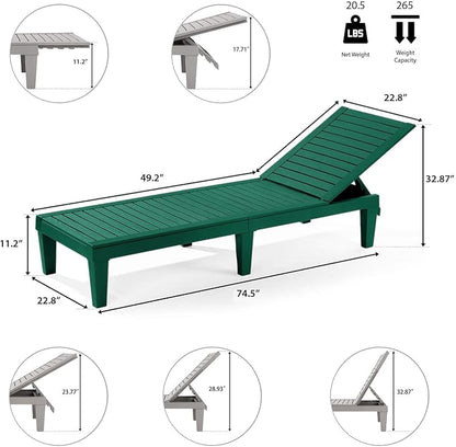 Nestl Sun Tanning Chair - Forest Green Chaise Lounge Chair Outdoor, Lightweight Pool Lounge Chairs Set of 2, Adjustable 5-Position Reclining Lawn Chair, Waterproof Beach Outdoor Lounge Chairs