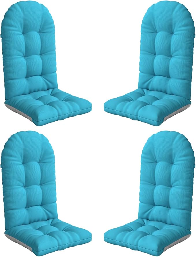 Adirondack Chair Cushion Set of 4, Thickened Patio Chair Cushions with Ties, Waterproof and UV-Protected Rocking Chair Cushion for Indoor and Outdoor, Lake Blue.