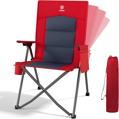 EVER ADVANCED Reclining Camping Chairs for Adult Lightweight, Folding Recliner Chair with Adjustable Back, 4-Level Lounge Chairs, Portable Lawn Chairs for Patio Balcony, Supports 350lbs Red