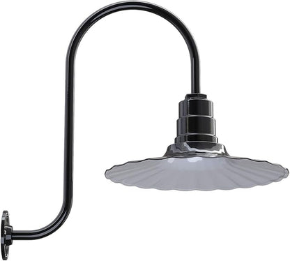 Steel Lighting Co. Highland Park Barn Light | Outdoor Wall Mounted | 16 inch Radial Wave | Upslope Gooseneck | Vintage Style Made in America | Black Exterior/White Interior