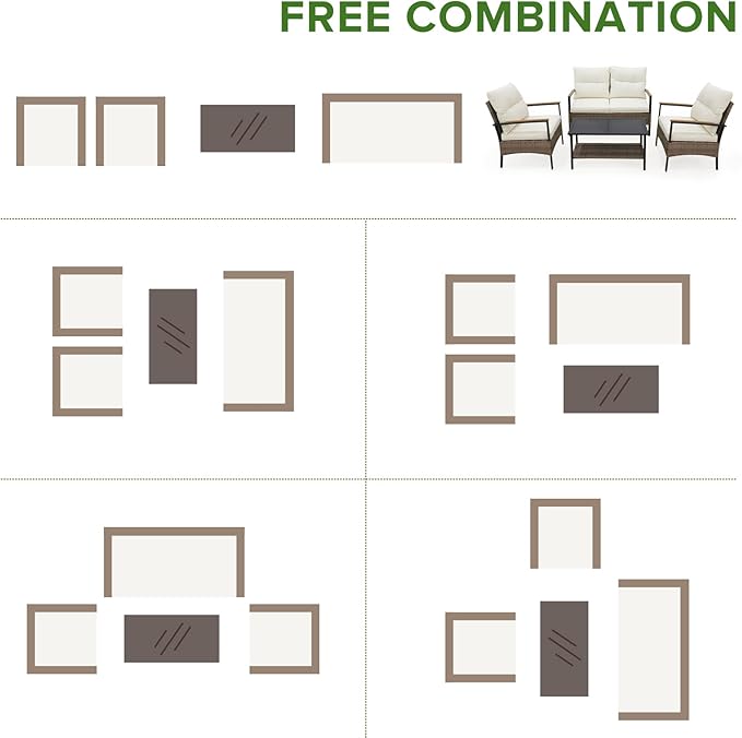 EAGLE PEAK 4 Piece Mojave Dusk Outdoor Conversation Set, Patio Wicker Furniture, Loveseat, 2 Patio Chairs and Coffee Table, Brown/Beige