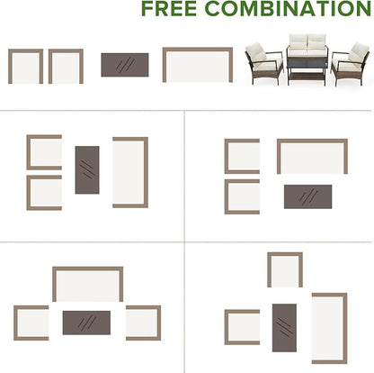 EAGLE PEAK 4 Piece Mojave Dusk Outdoor Conversation Set, Patio Wicker Furniture, Loveseat, 2 Patio Chairs and Coffee Table, Brown/Beige