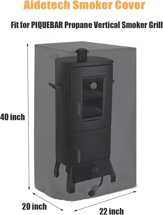 Smoker Cover Fit for PIQUEBAR Propane Smoker, Waterproof Grill BBQ Cover Vertical Smoker Covers-22 D x 20" W x 40" H