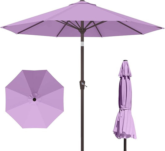 PatioKingdom 10FT Patio Umbrella with Push Button Tilt and Crank, Outdoor Market Umbrella with 8 Fiberglass Ribs, UV Protection Table Umbrella for Pool,Backyard,Garden,Deck(Taro Purple, 10FT)