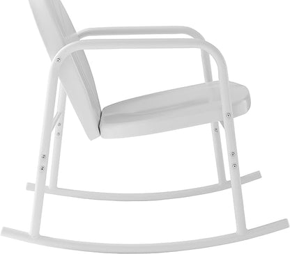 Crosley Furniture Griffith 3-Piece Outdoor Rocking Chair and Side Table Set, Retro Metal Bistro Patio Sets, White Gloss and White Satin
