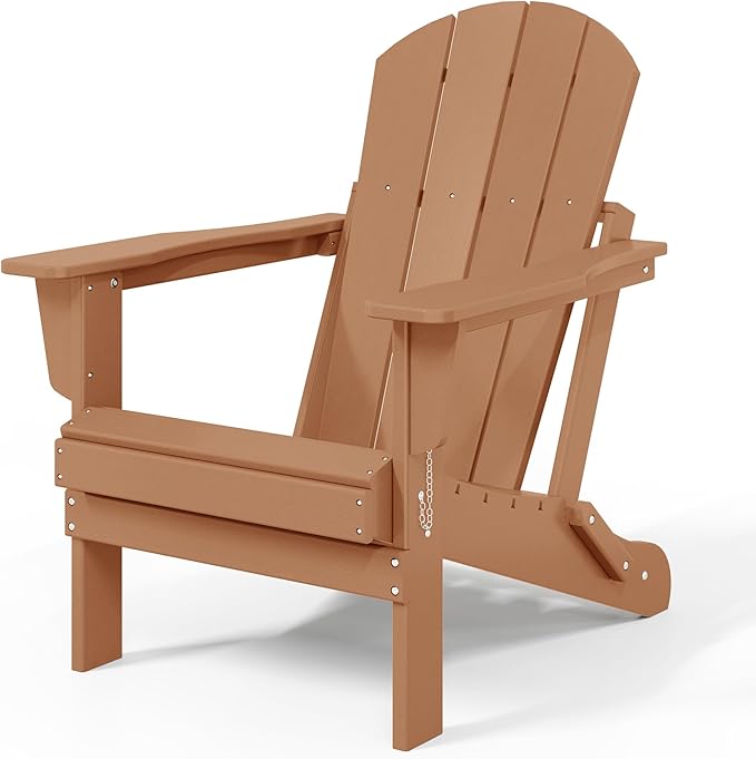 WestinTrends Malibu 4-Piece Set Outdoor Folding Poly Adirondack Chair, Teak