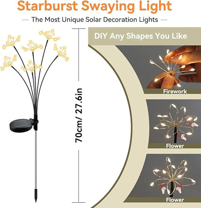 Solar Garden Lights 6 Pack Waterproof Solar Swaying Starburst Light Outdoor Lights for Yard Patio Walkway Pathway Party Wedding Christmas Decorative, Warm White