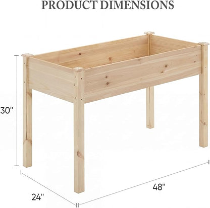 DUMOS Raised Garden Bed with Legs, 34x18x30 Inch Planter Box Outdoor with Liner for Herbs Flowers Vegetables, Elevated Wooden Garden Bed for Patio, Balcony and Backyard, Natural Wood