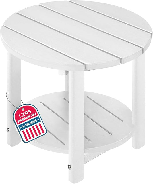 LZRS Round Adirondack Side Table Double End Table, Outdoor Side Tables for Patio, Backyard,Pool, Indoor Companion, Easy Maintenance & Weather Resistant(White)