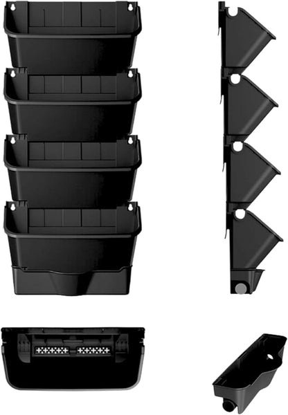 Maxona Vertical Wall Planter for Indoor Plant-Walls Mounted Pot with 2 Drainage Tray 8 Pack, 13 inch Black Color for Indoors and Outdoor Decor, Plastic Pots Balcony Planters, Plants Hanging