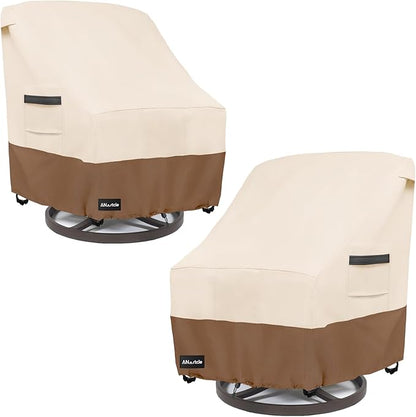 Outdoor Swivel Lounge Chair Cover 2 Pack,Waterproof Heavy Duty Lawn Patio Chair Covers,Patio Swivel Chair Covers for Outdoor Furniture (33 W x 35 D x 38.5 H inches)Beige&brown