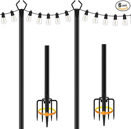 2 Pack 10 ft Heavy Duty Metal String Light Poles Adjustable Outdoor Lighting Stand for Patio,Backyard,Garden,Party & Wedding Rustproof & Sturdy with Hooks