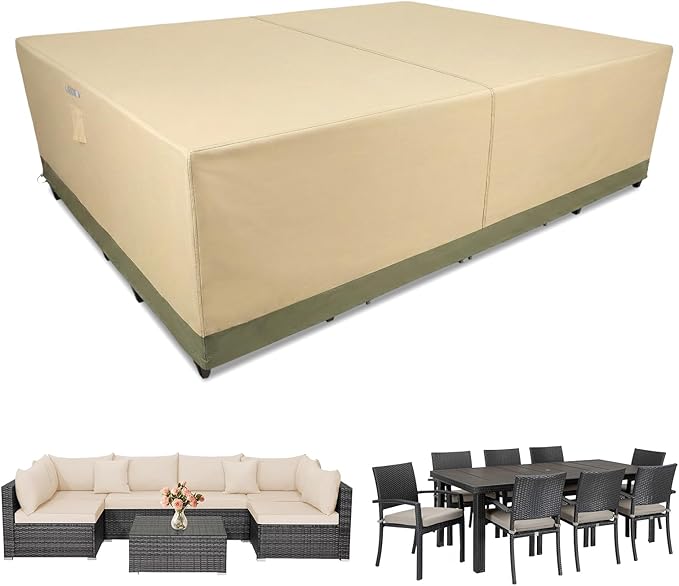 COWVIE Rectangular Outdoor Furniture Cover for Sectional Sofa Set, 600D Waterproof Patio Set Cover for Lawn General Purpose Table and Chairs, 140''L x 88''W x 32''H